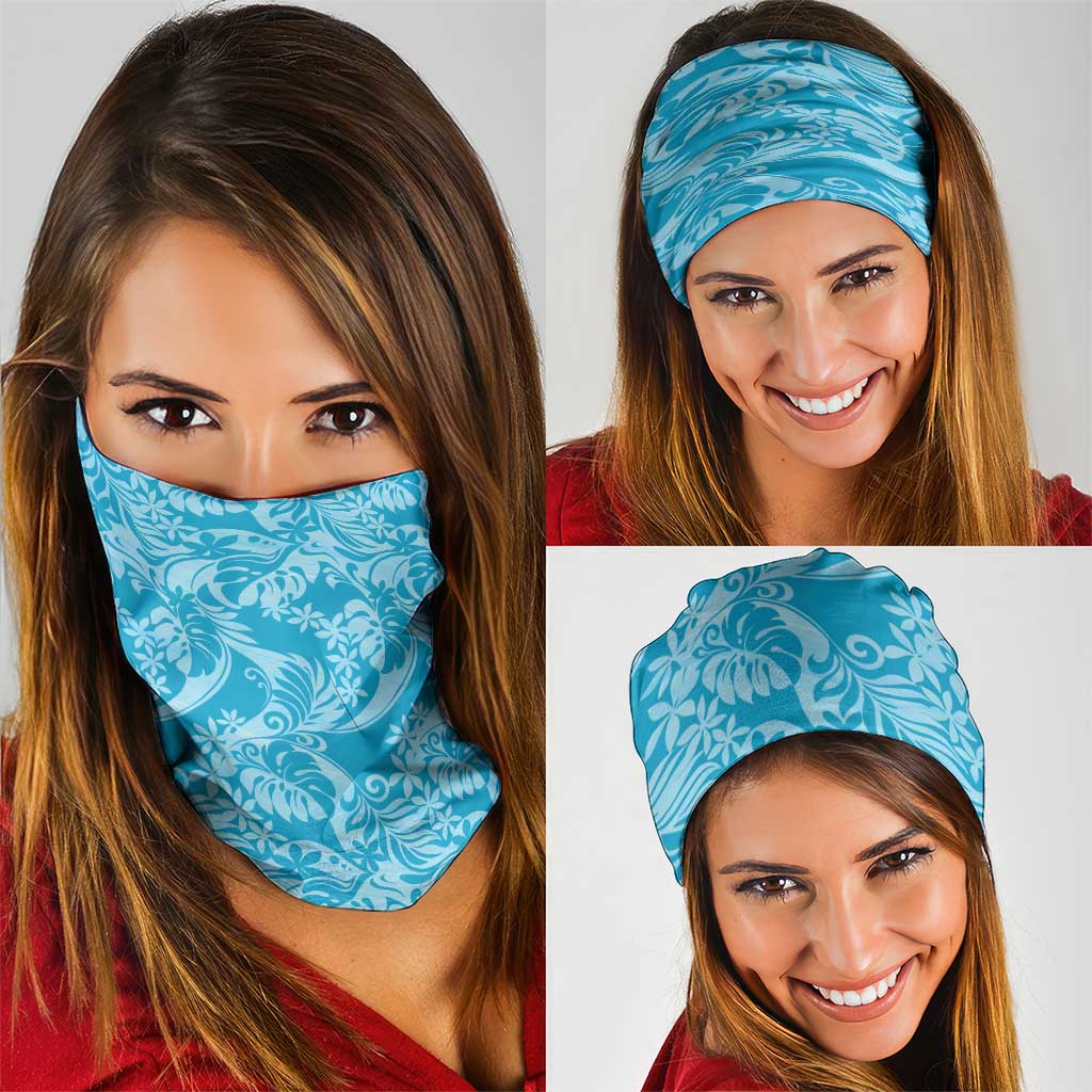 Tahiti Ninamu Tiare Floral Neck Gaiter Monstera Palm Tropical Leaves - Polynesian Pride