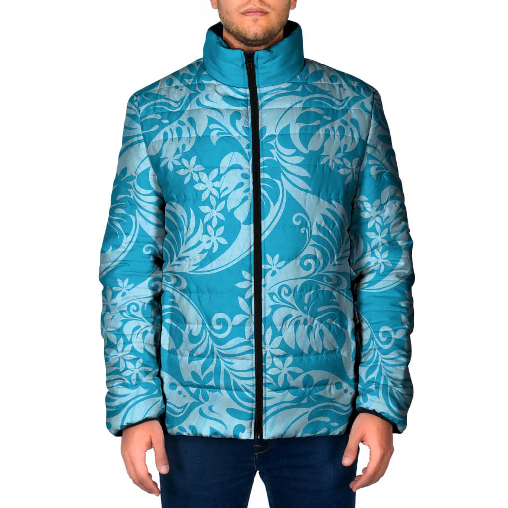 Tahiti Ninamu Tiare Floral Padded Jacket Monstera Palm Tropical Leaves - Polynesian Pride