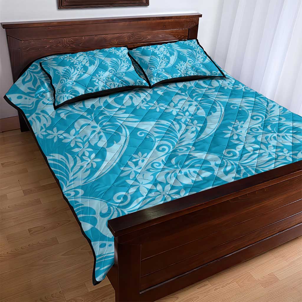 Tahiti Ninamu Tiare Floral Quilt Bed Set Monstera Palm Tropical Leaves - Polynesian Pride