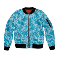 Tahiti Ninamu Tiare Floral Sleeve Zip Bomber Jacket Monstera Palm Tropical Leaves - Polynesian Pride