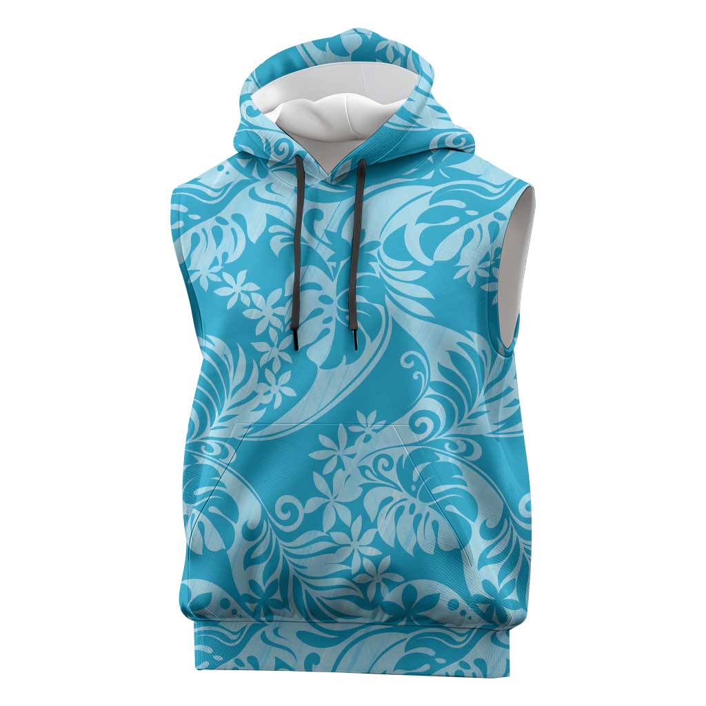 Tahiti Ninamu Tiare Floral Sleeveless Hoodie Monstera Palm Tropical Leaves - Polynesian Pride