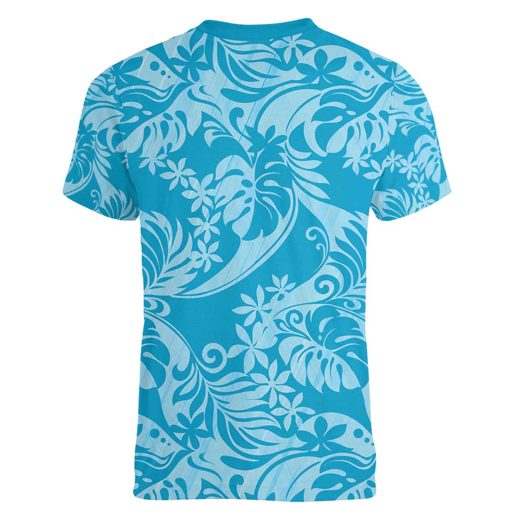 Tahiti Ninamu Tiare Floral Women V-Neck T-Shirt Monstera Palm Tropical Leaves - Polynesian Pride