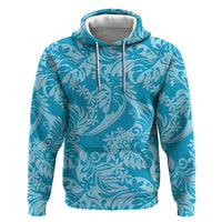 Tahiti Ninamu Tiare Floral Zip Hoodie Monstera Palm Tropical Leaves - Polynesian Pride