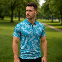 Tahiti Ninamu Tiare Floral Zipper Polo Shirt Monstera Palm Tropical Leaves - Polynesian Pride