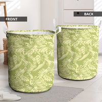 Tahiti Olive Tiare Floral Laundry Basket Monstera Palm Tropical Leaves - Polynesian Pride