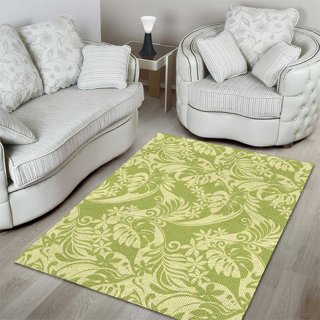 Tahiti Olive Tiare Floral Area Rug Monstera Palm Tropical Leaves - Polynesian Pride