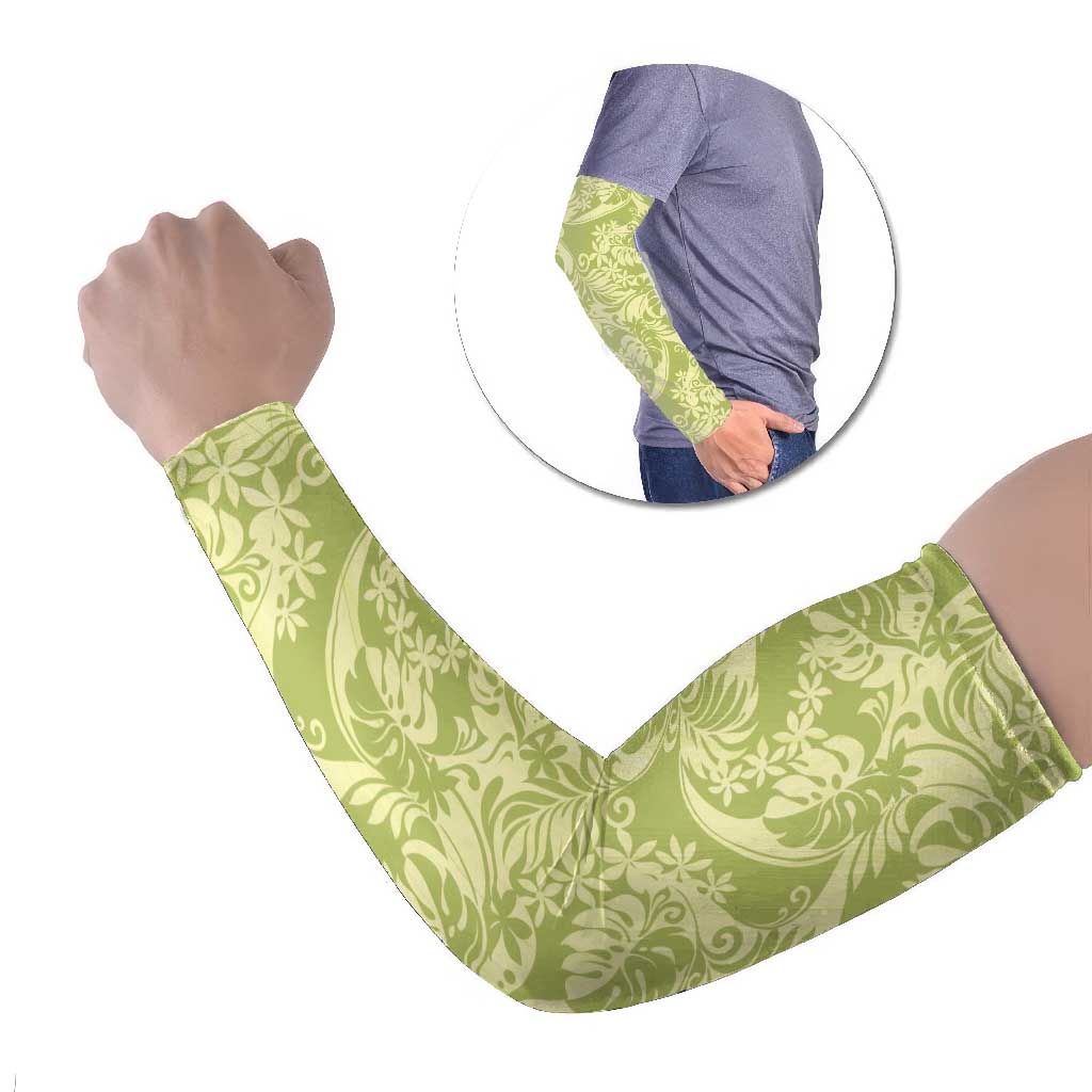 Tahiti Olive Tiare Floral Arm Sleeves Monstera Palm Tropical Leaves - Polynesian Pride