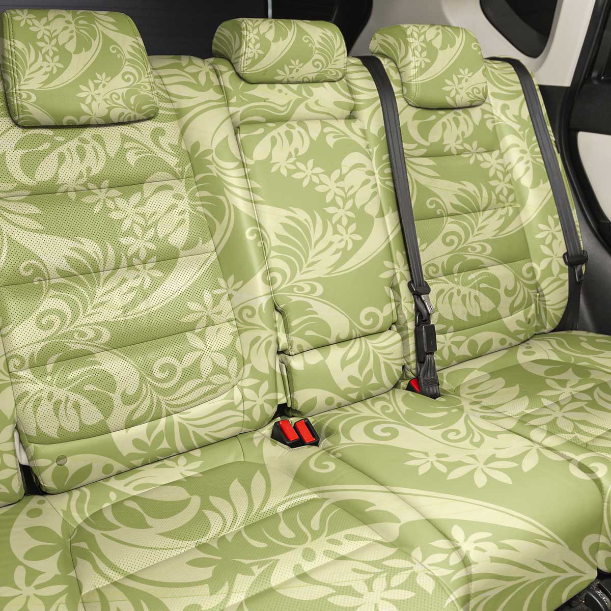 Tahiti Olive Tiare Floral Back Car Seat Cover Monstera Palm Tropical Leaves - Polynesian Pride