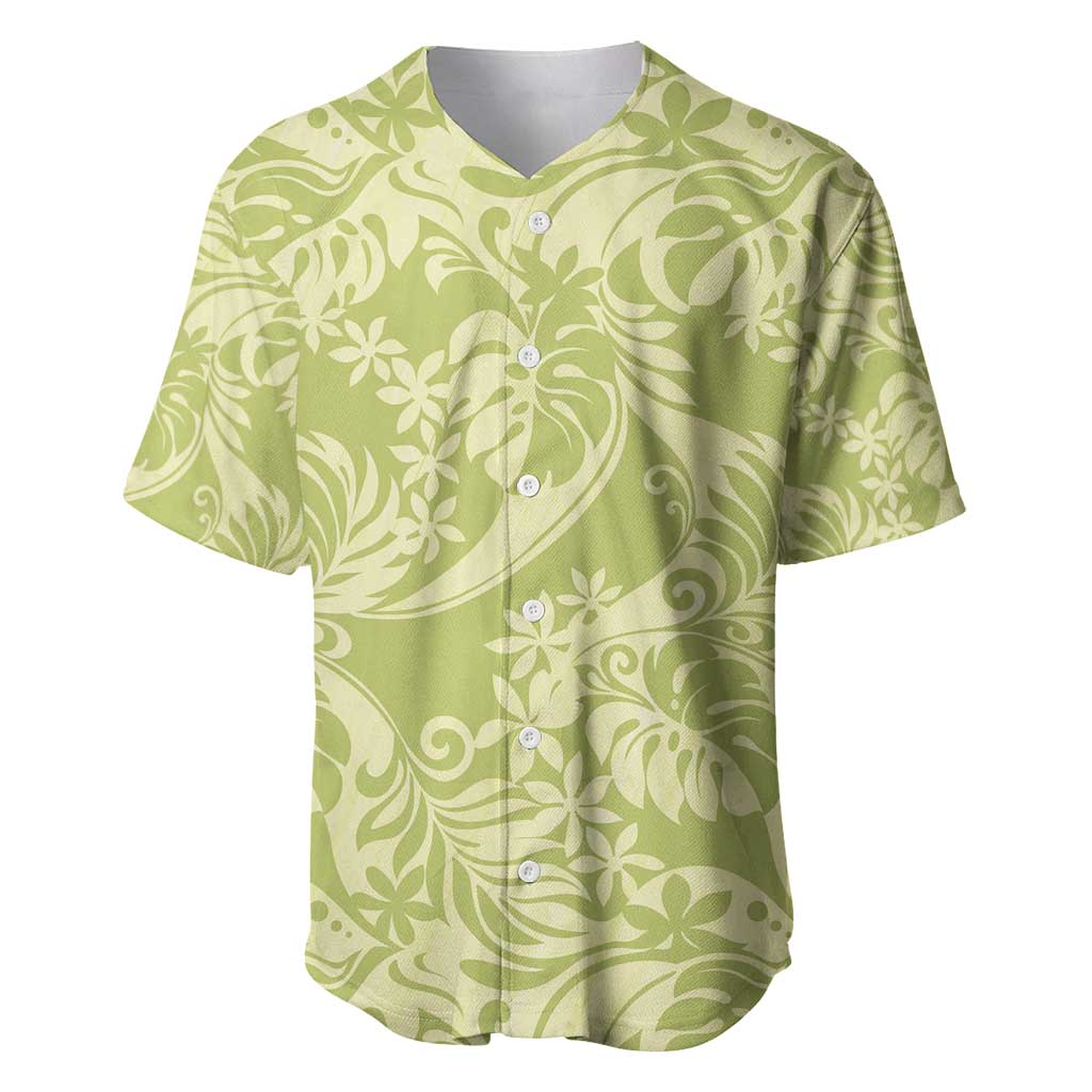 Tahiti Olive Tiare Floral Baseball Jersey Monstera Palm Tropical Leaves - Polynesian Pride