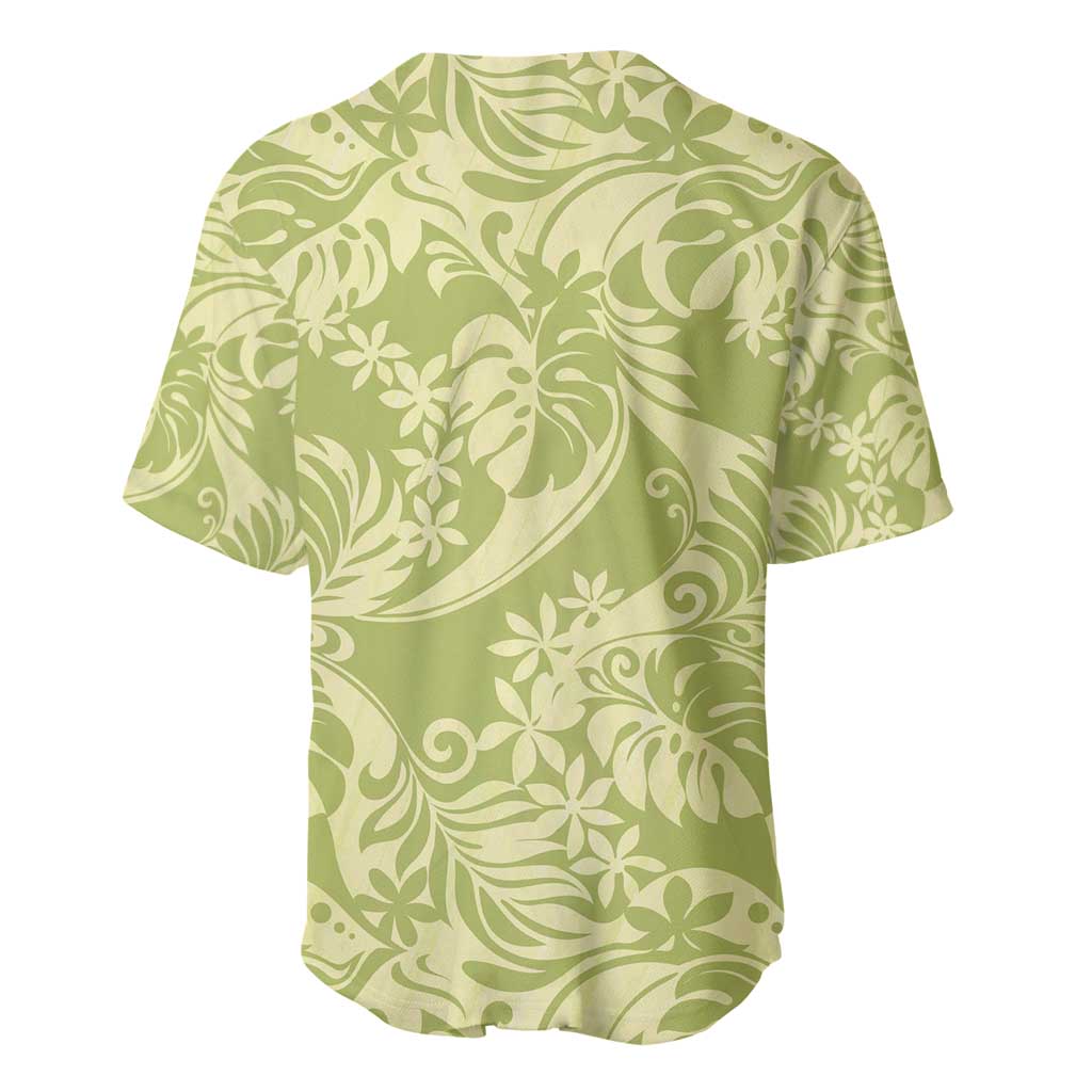 Tahiti Olive Tiare Floral Baseball Jersey Monstera Palm Tropical Leaves - Polynesian Pride
