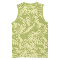 Tahiti Olive Tiare Floral Basketball Jersey Monstera Palm Tropical Leaves - Polynesian Pride