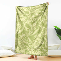 Tahiti Olive Tiare Floral Blanket Monstera Palm Tropical Leaves - Polynesian Pride