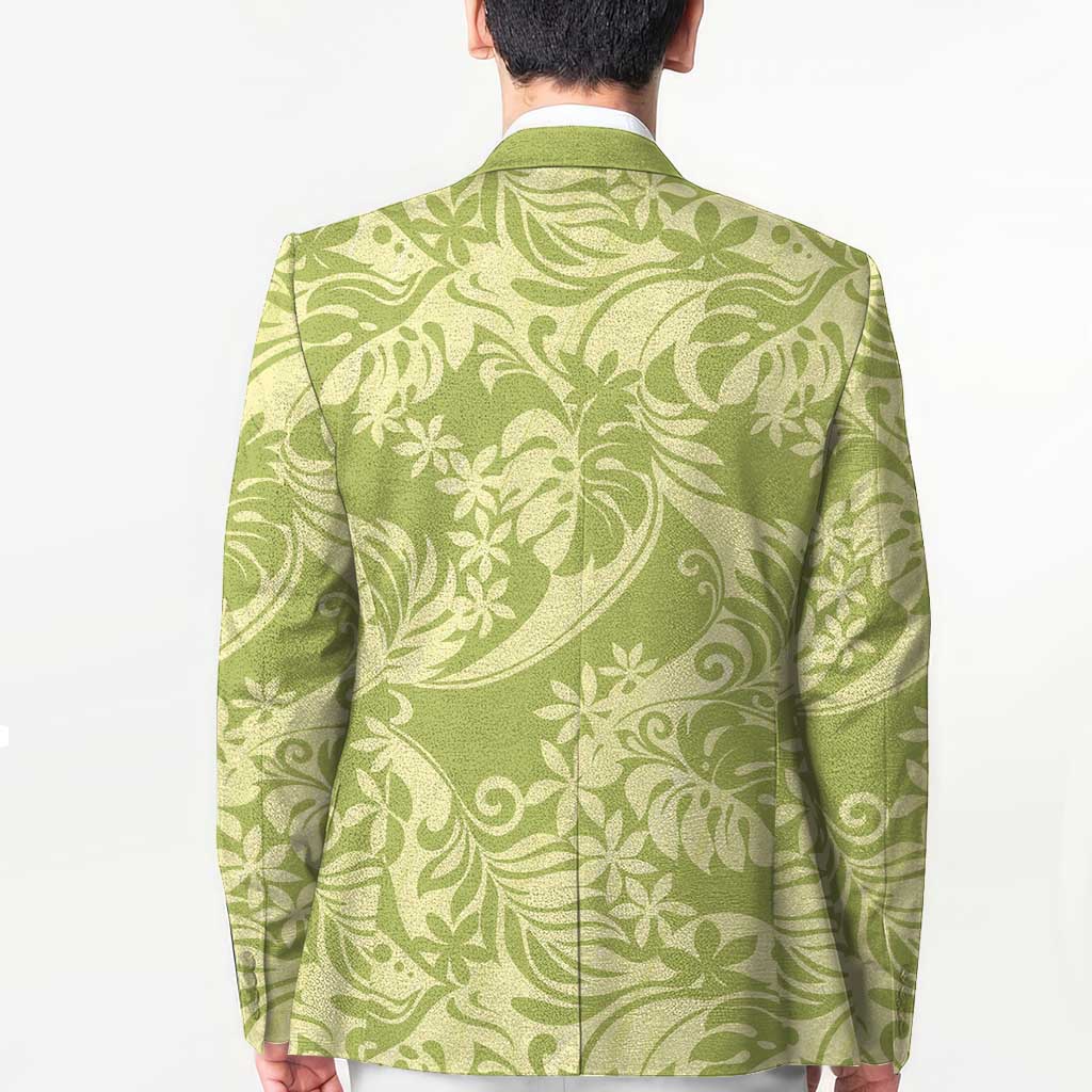 Tahiti Olive Tiare Floral Blazer Monstera Palm Tropical Leaves - Polynesian Pride