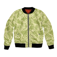 Tahiti Olive Tiare Floral Bomber Jacket Monstera Palm Tropical Leaves - Polynesian Pride