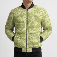Tahiti Olive Tiare Floral Bomber Puffer Jacket Monstera Palm Tropical Leaves - Polynesian Pride