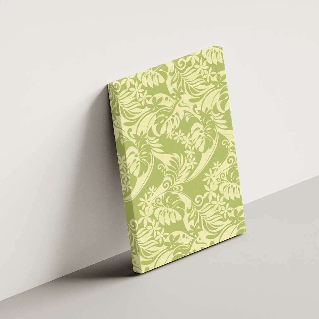 Tahiti Olive Tiare Floral Canvas Wall Art Monstera Palm Tropical Leaves - Polynesian Pride