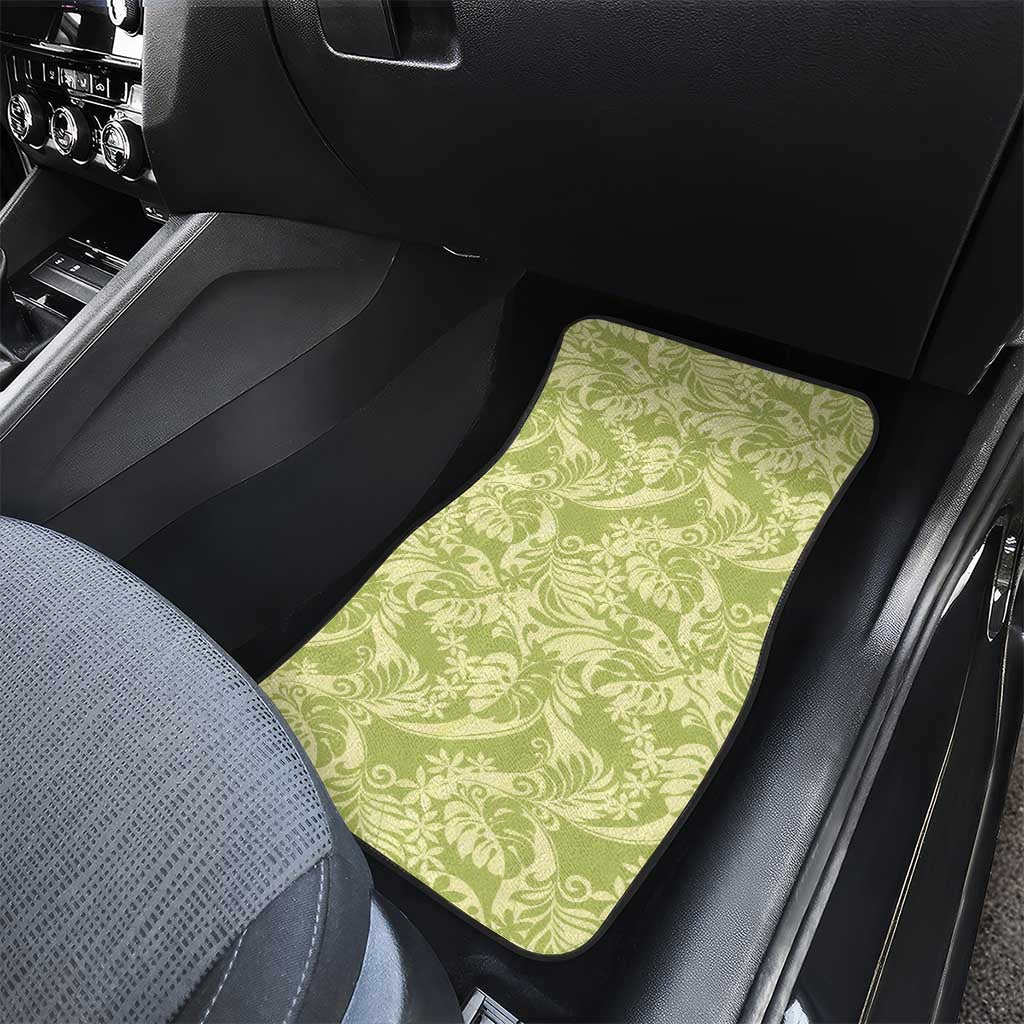 Tahiti Olive Tiare Floral Car Mats Monstera Palm Tropical Leaves - Polynesian Pride