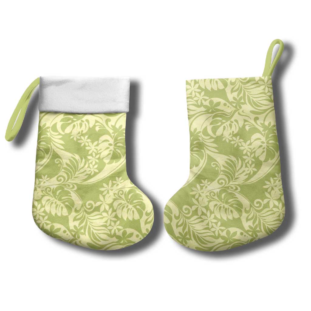 Tahiti Olive Tiare Floral Christmas Stocking Monstera Palm Tropical Leaves - Polynesian Pride