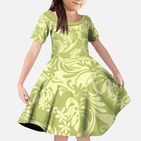 Tahiti Olive Tiare Floral Family Matching Off The Shoulder Long Sleeve Dress and Hawaiian Shirt Monstera Palm Tropical Leaves - Polynesian Pride