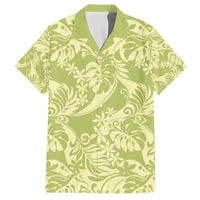 Tahiti Olive Tiare Floral Family Matching Off The Shoulder Long Sleeve Dress and Hawaiian Shirt Monstera Palm Tropical Leaves - Polynesian Pride
