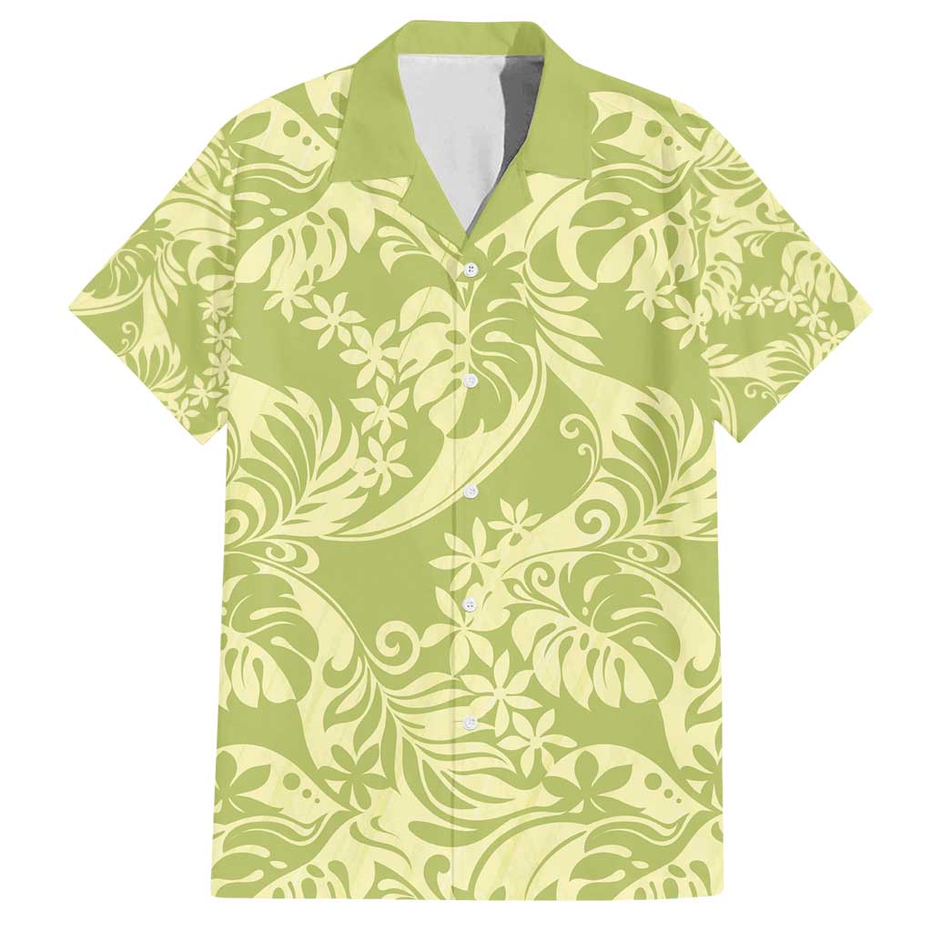 Tahiti Olive Tiare Floral Family Matching Puletasi and Hawaiian Shirt Monstera Palm Tropical Leaves - Polynesian Pride