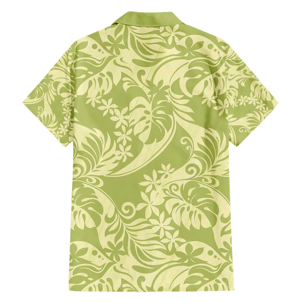 Tahiti Olive Tiare Floral Family Matching Short Sleeve Bodycon Dress and Hawaiian Shirt Monstera Palm Tropical Leaves - Polynesian Pride