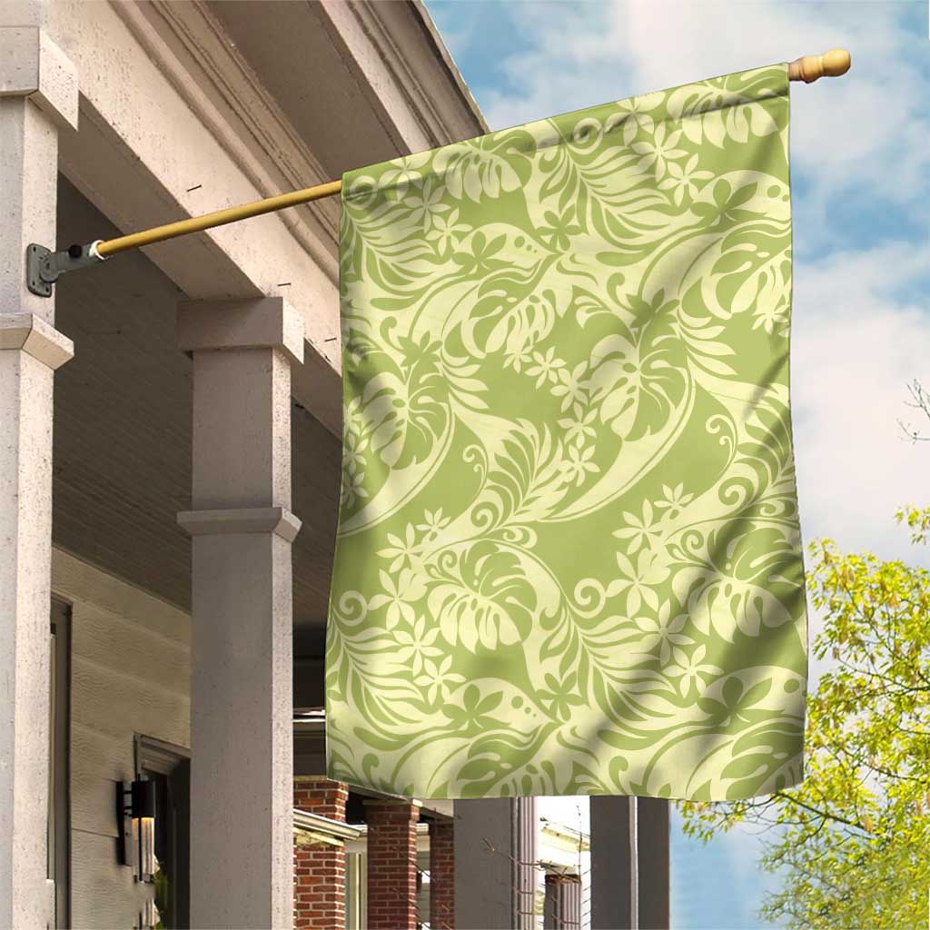 Tahiti Olive Tiare Floral Garden Flag Monstera Palm Tropical Leaves - Polynesian Pride