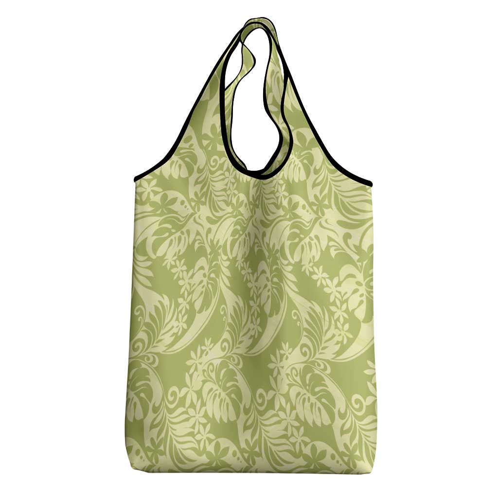Tahiti Olive Tiare Floral Grocery Bag Monstera Palm Tropical Leaves - Polynesian Pride