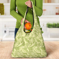 Tahiti Olive Tiare Floral Grocery Bag Monstera Palm Tropical Leaves - Polynesian Pride