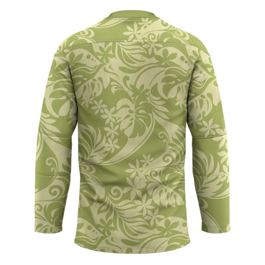 Tahiti Olive Tiare Floral Hockey Jersey Monstera Palm Tropical Leaves - Polynesian Pride