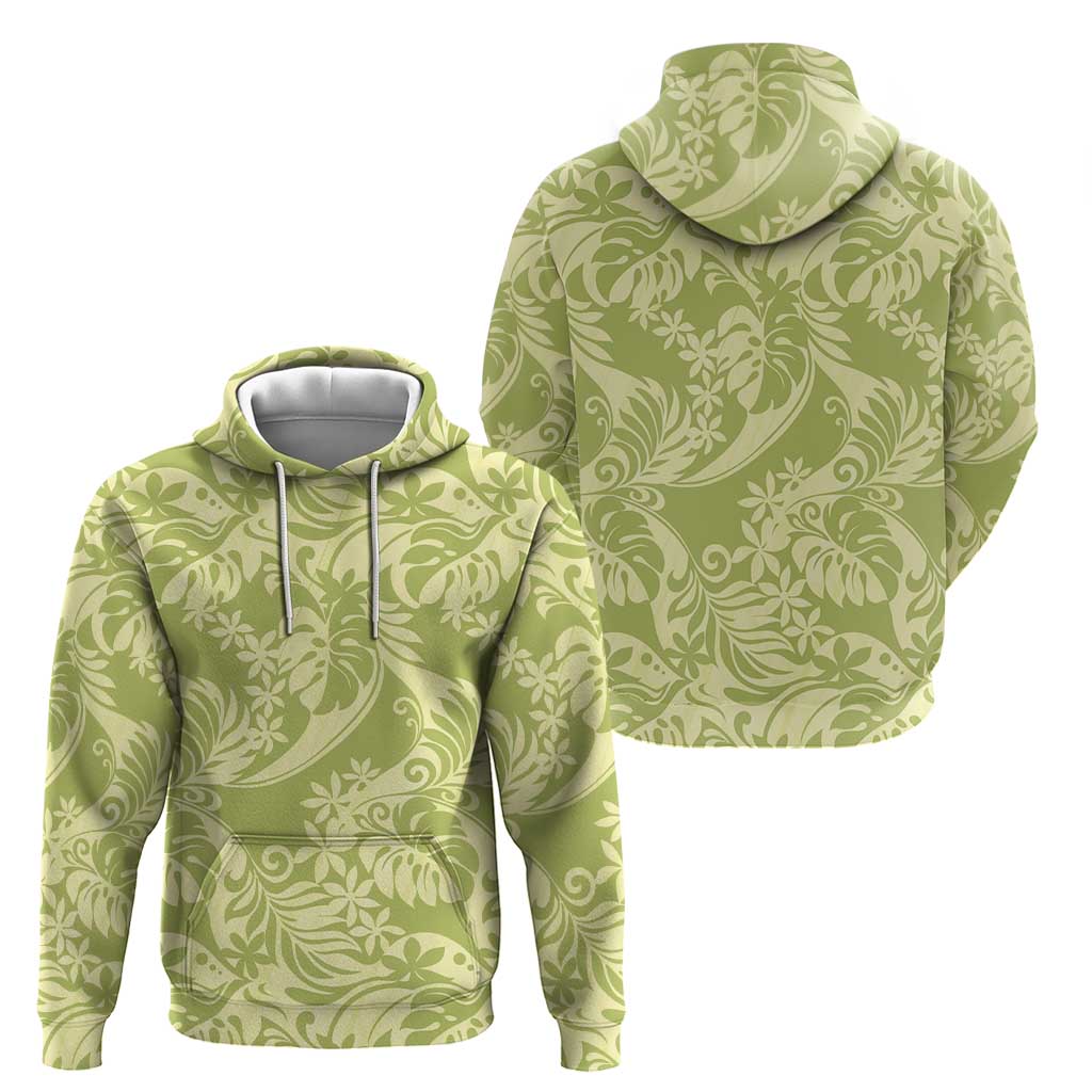 Tahiti Olive Tiare Floral Hoodie Monstera Palm Tropical Leaves - Polynesian Pride
