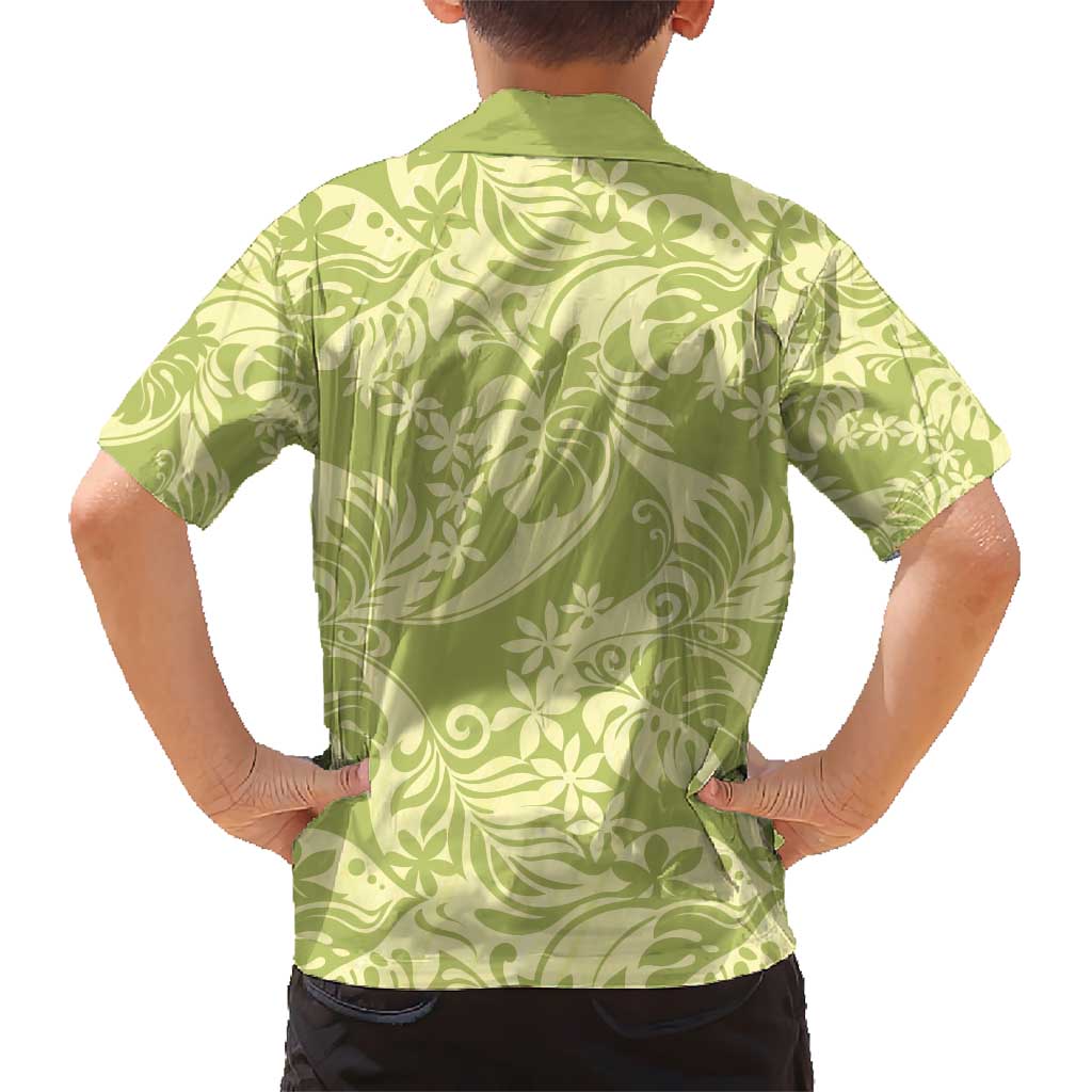 Tahiti Olive Tiare Floral Kid Hawaiian Shirt Monstera Palm Tropical Leaves - Polynesian Pride