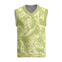 Tahiti Olive Tiare Floral Christmas Knitted V-Neck Vest Monstera Palm Tropical Leaves - Polynesian Pride