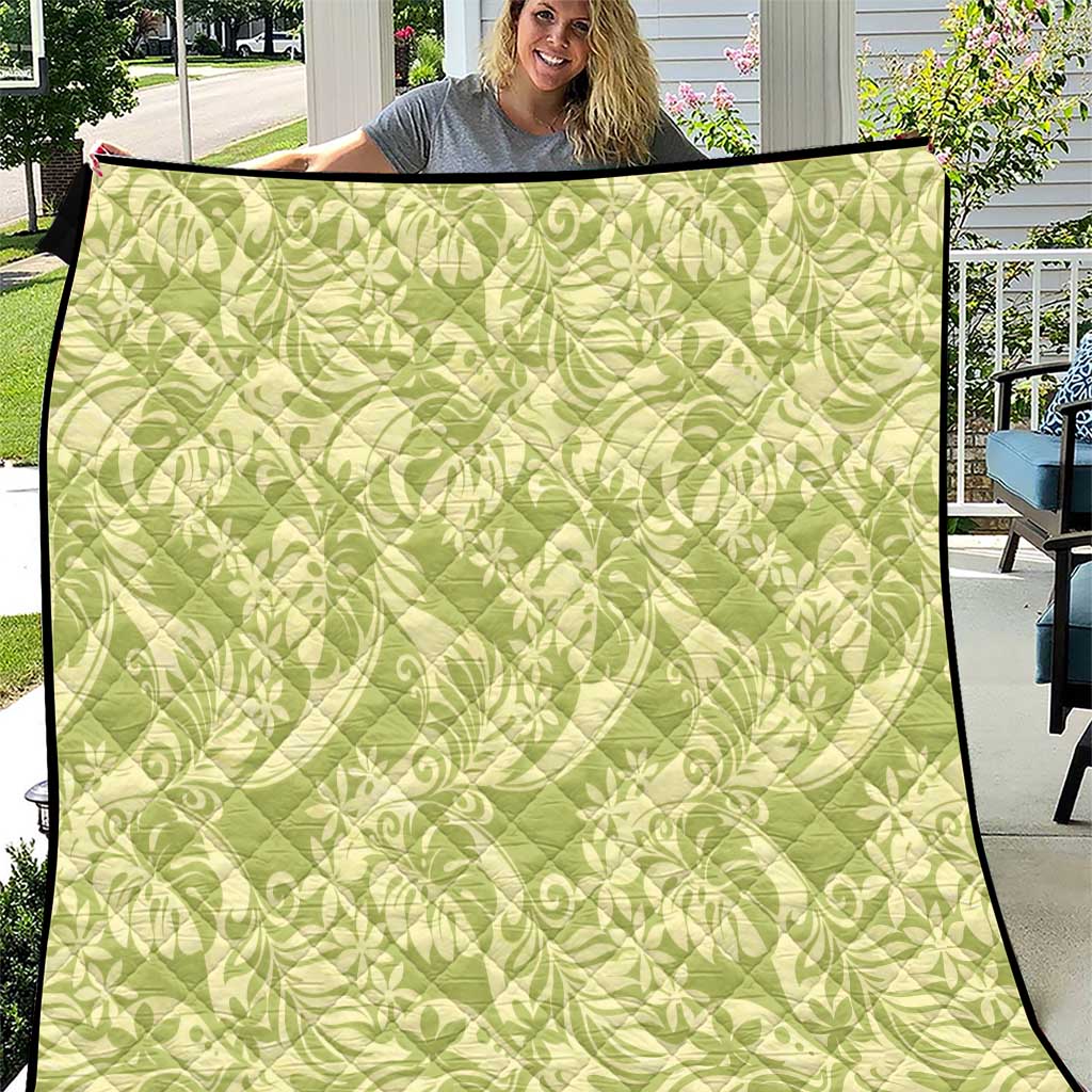 Tahiti Olive Tiare Floral Quilt Monstera Palm Tropical Leaves - Polynesian Pride