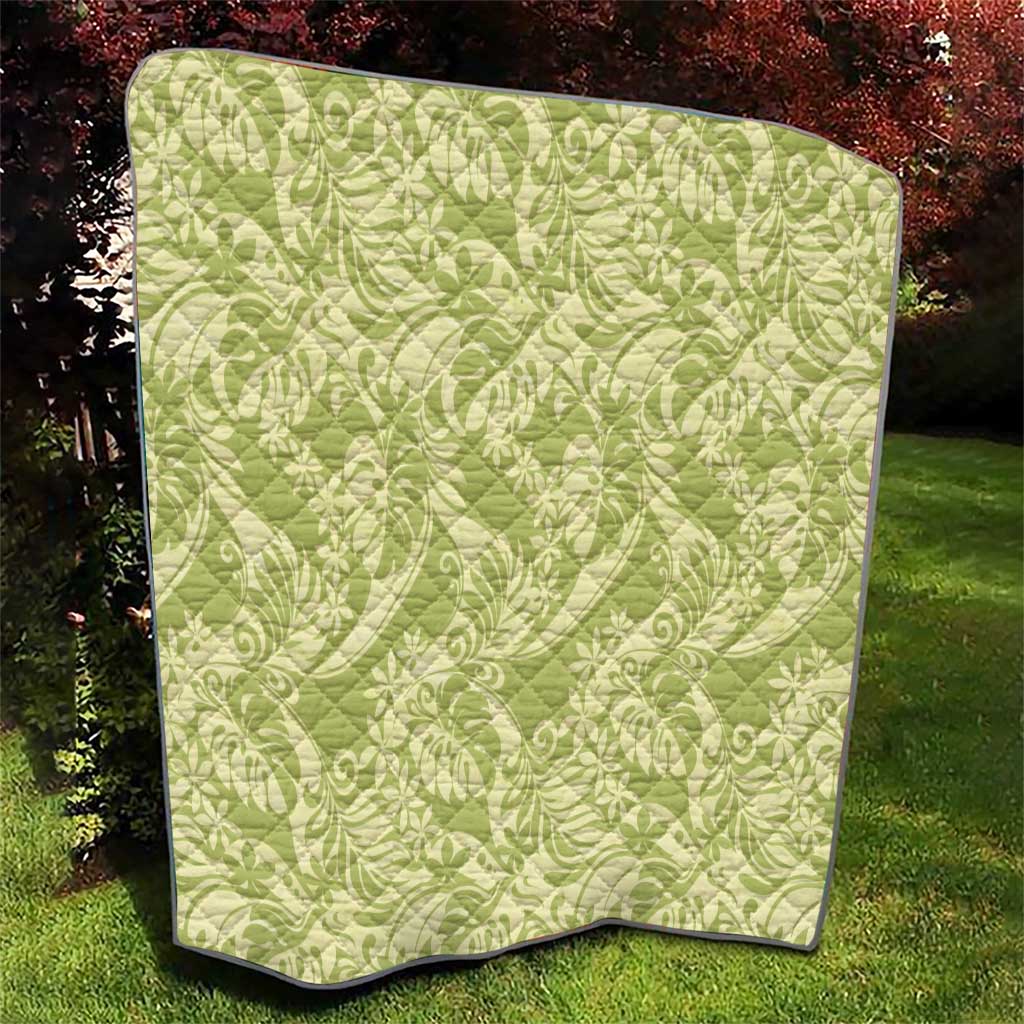 Tahiti Olive Tiare Floral Quilt Monstera Palm Tropical Leaves - Polynesian Pride