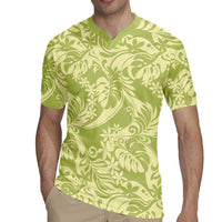 Tahiti Olive Tiare Floral Rugby Jersey Monstera Palm Tropical Leaves - Polynesian Pride