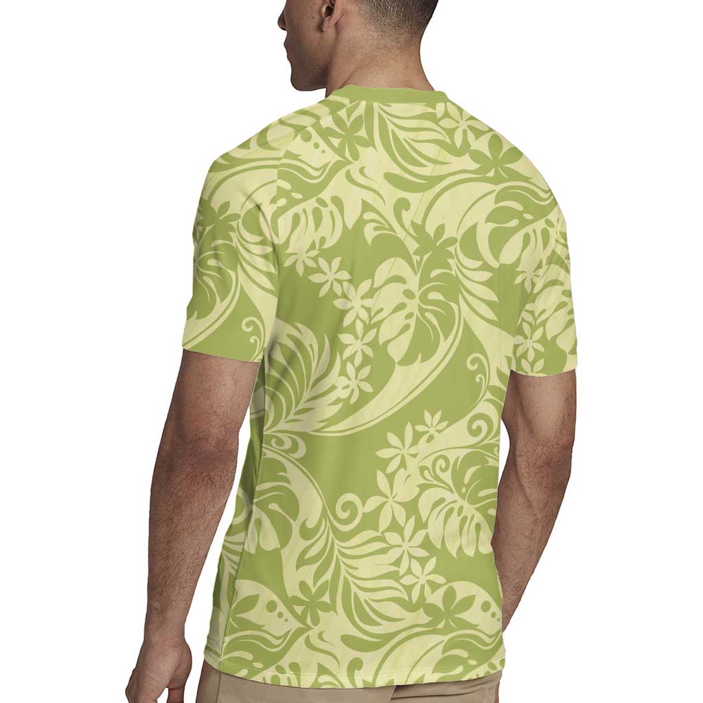 Tahiti Olive Tiare Floral Rugby Jersey Monstera Palm Tropical Leaves - Polynesian Pride