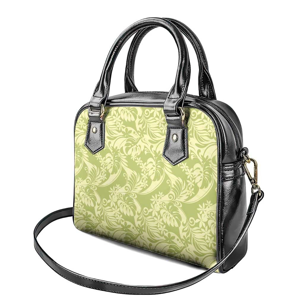 Tahiti Olive Tiare Floral Shoulder Handbag Monstera Palm Tropical Leaves - Polynesian Pride