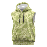 Tahiti Olive Tiare Floral Sleeveless Hoodie Monstera Palm Tropical Leaves - Polynesian Pride