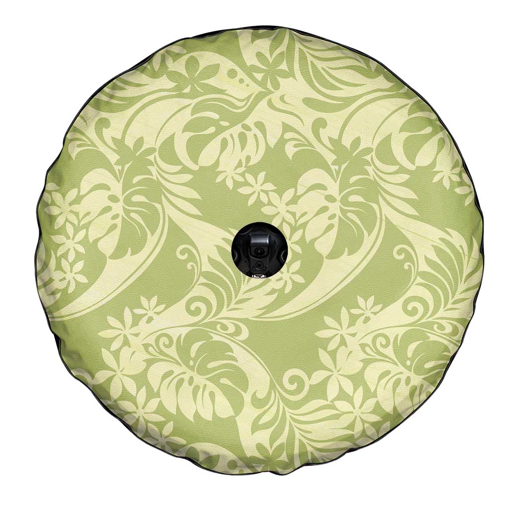 Tahiti Olive Tiare Floral Spare Tire Cover Monstera Palm Tropical Leaves - Polynesian Pride