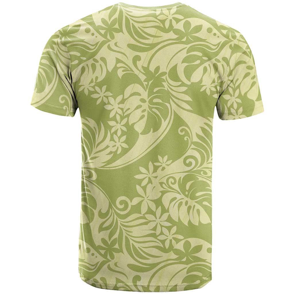 Tahiti Olive Tiare Floral T Shirt Monstera Palm Tropical Leaves - Polynesian Pride