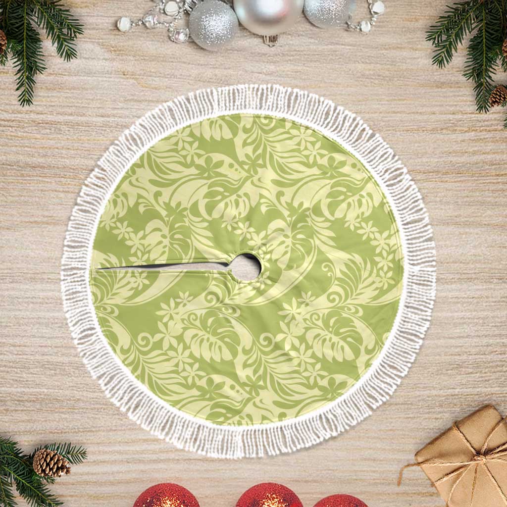 Tahiti Olive Tiare Floral Tree Skirt Monstera Palm Tropical Leaves - Polynesian Pride
