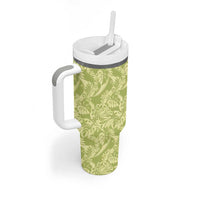 Tahiti Olive Tiare Floral Tumbler With Handle Monstera Palm Tropical Leaves - Polynesian Pride