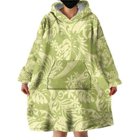 Tahiti Olive Tiare Floral Wearable Blanket Hoodie Monstera Palm Tropical Leaves - Polynesian Pride