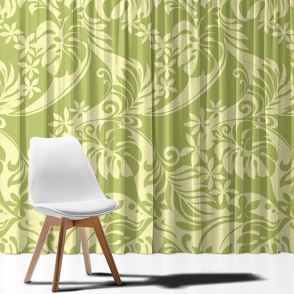 Tahiti Olive Tiare Floral Window Curtain Monstera Palm Tropical Leaves - Polynesian Pride