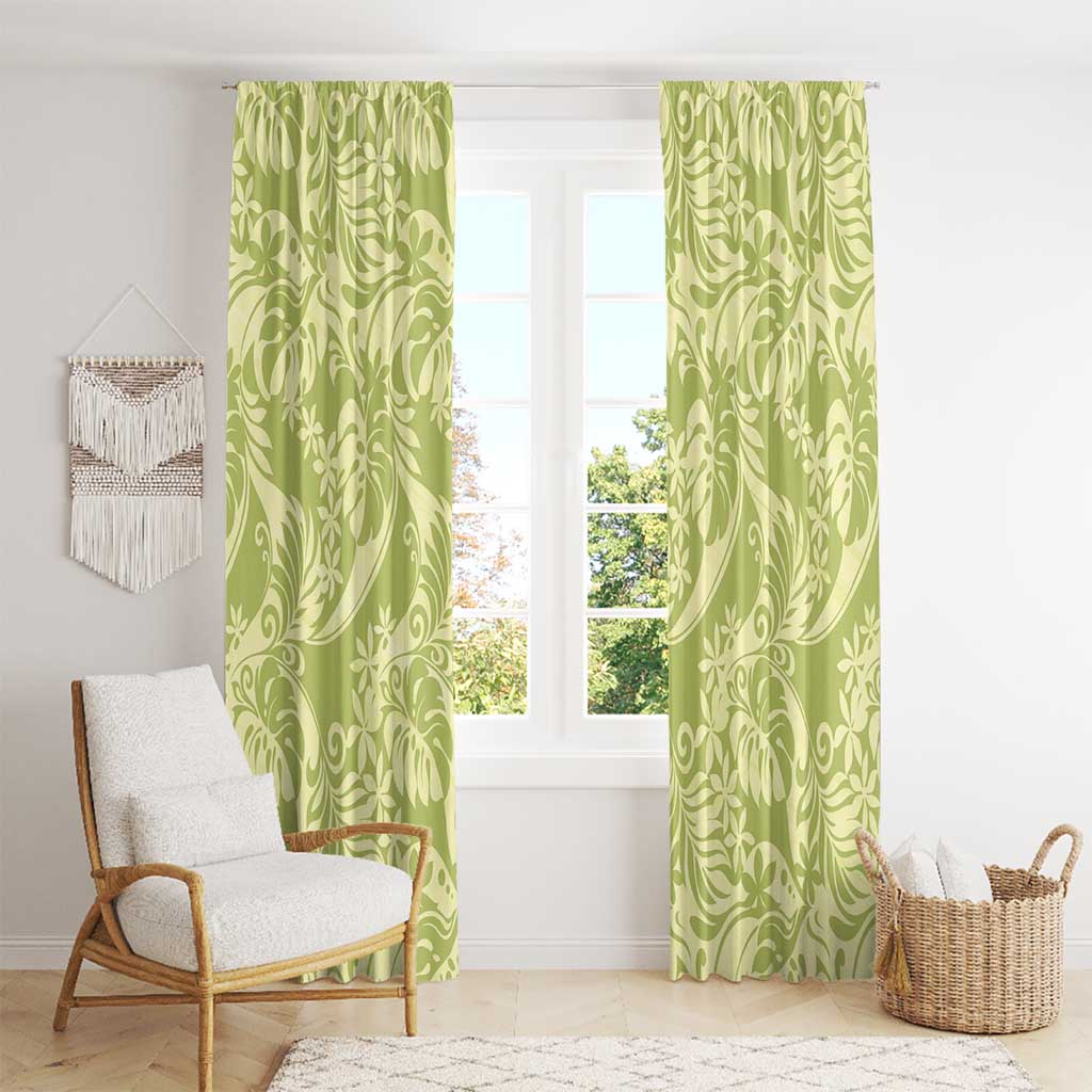 Tahiti Olive Tiare Floral Window Curtain Monstera Palm Tropical Leaves - Polynesian Pride