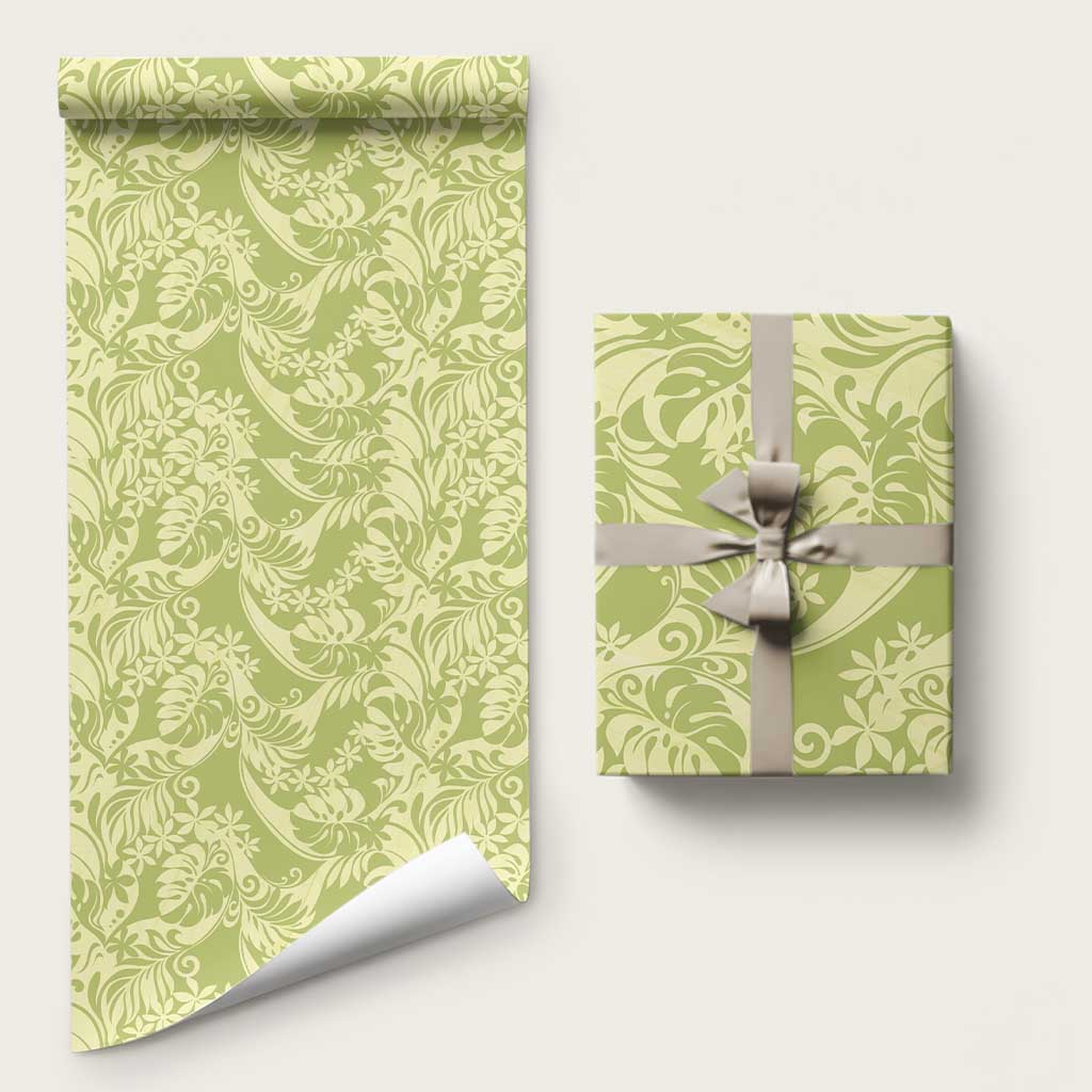 Tahiti Olive Tiare Floral Wrapping Paper Monstera Palm Tropical Leaves - Polynesian Pride