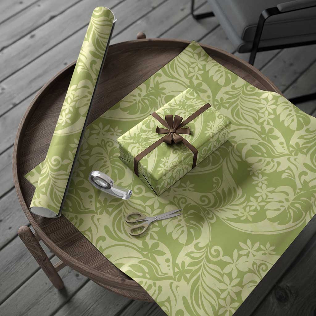 Tahiti Olive Tiare Floral Wrapping Paper Monstera Palm Tropical Leaves - Polynesian Pride