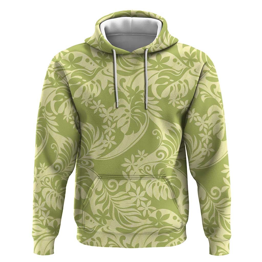 Tahiti Olive Tiare Floral Zip Hoodie Monstera Palm Tropical Leaves - Polynesian Pride