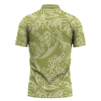Tahiti Olive Tiare Floral Zipper Polo Shirt Monstera Palm Tropical Leaves - Polynesian Pride